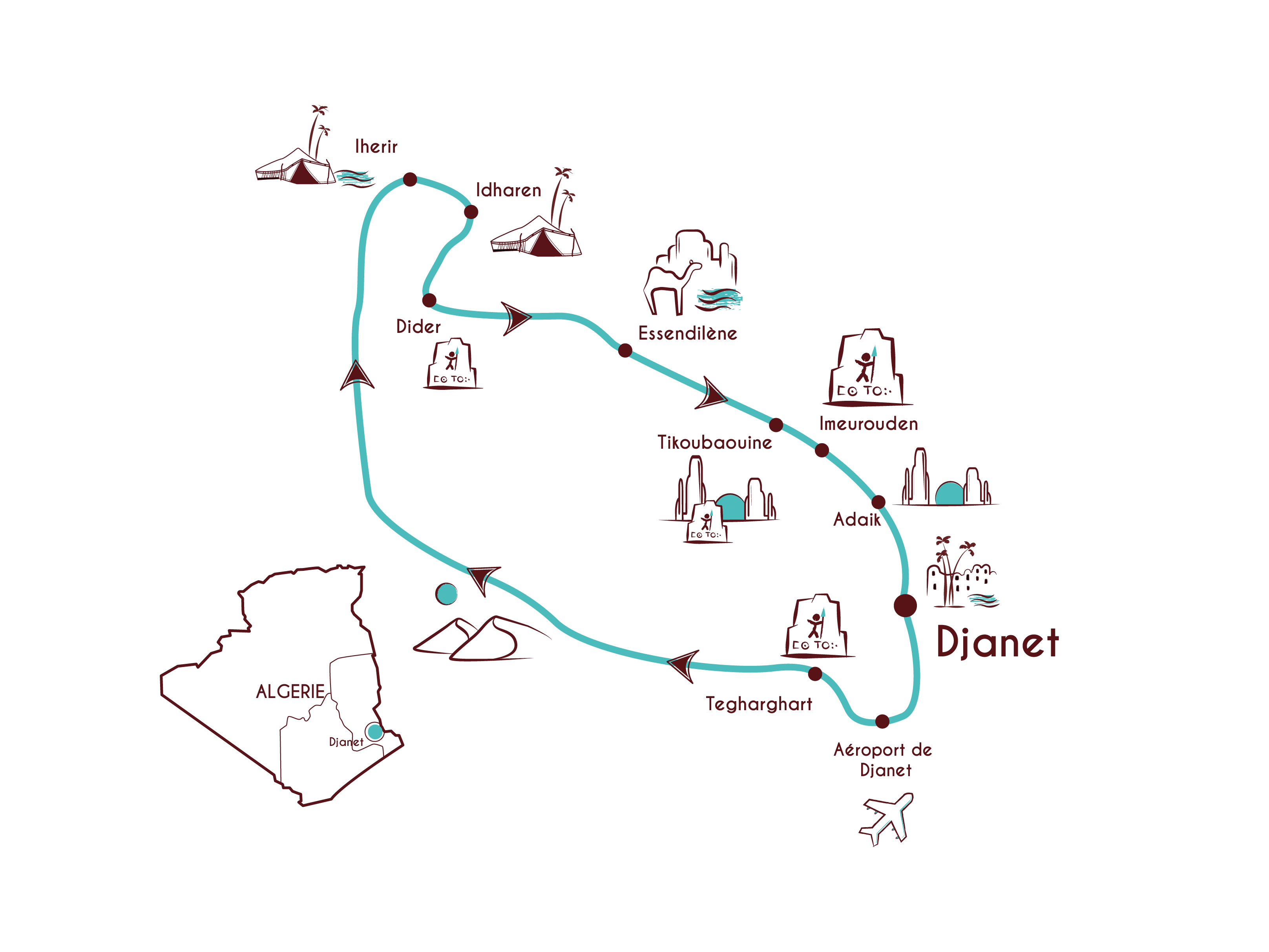 carte itinéraire circuit nord tassili n'ajjer vallée ihérir sahara algérie