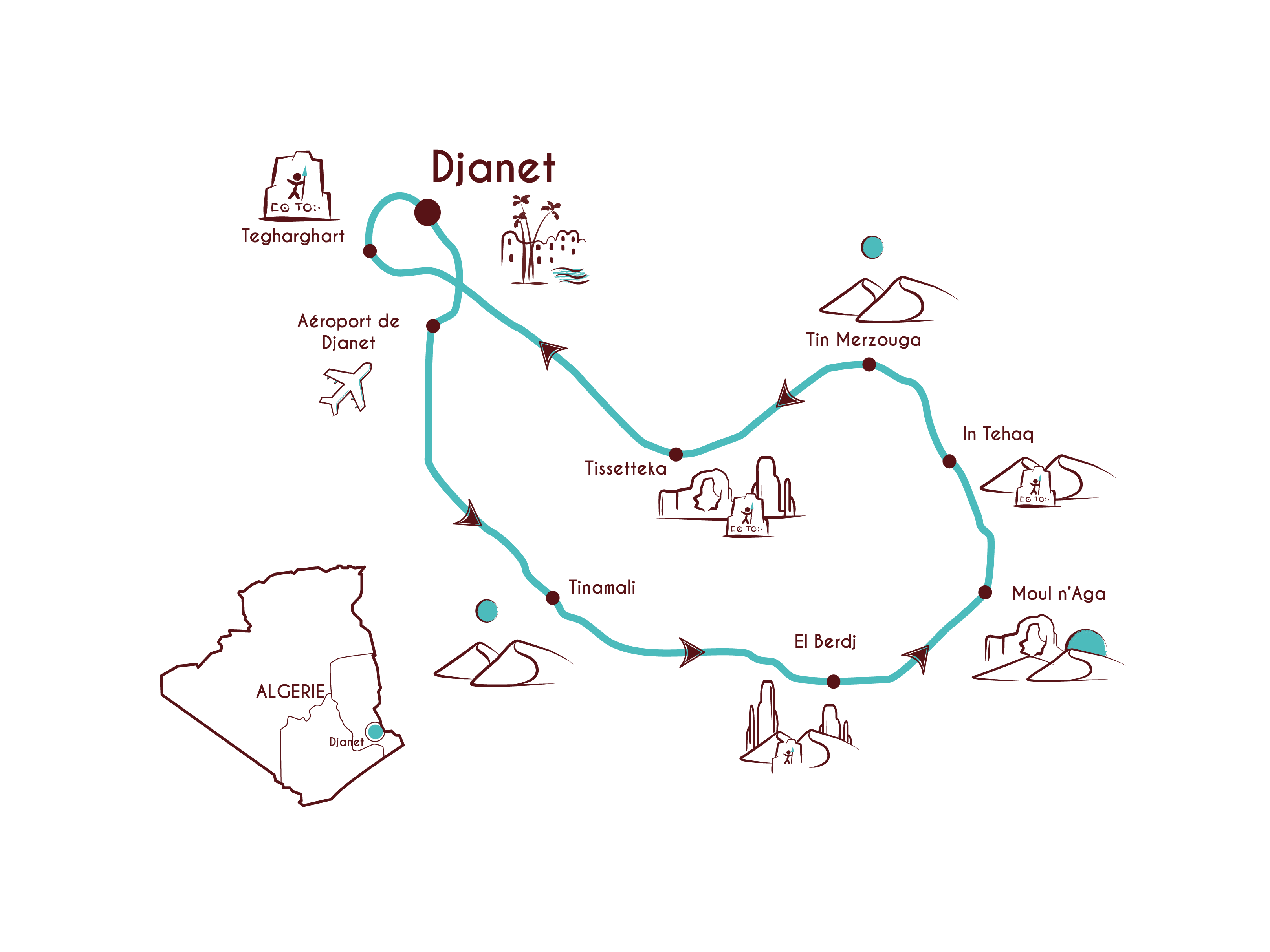 carte itinéraire circuit tadrart rouge sahara algérie